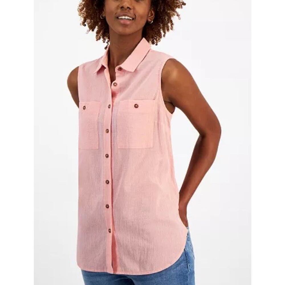 Nautica Pink Cotton Glauze Collared Shirt Button Sleeveless NWT 69.5 $ Size XL